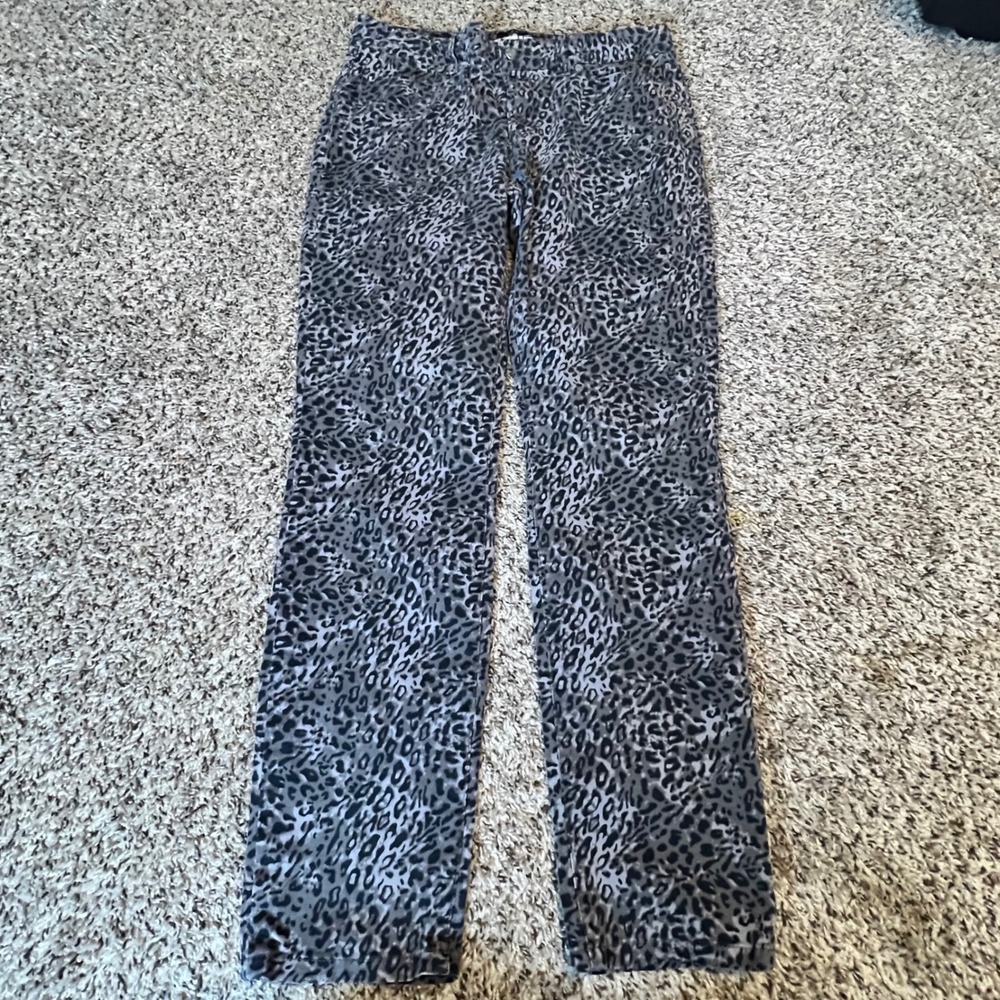 Talbots Signature Grey Black Leopard Print Slim Leg Ankle Pants Womens Size 8